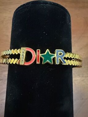 DIOR Code Bangle bracelet Christian jewelry gold finish metal lacquer hinged NEW